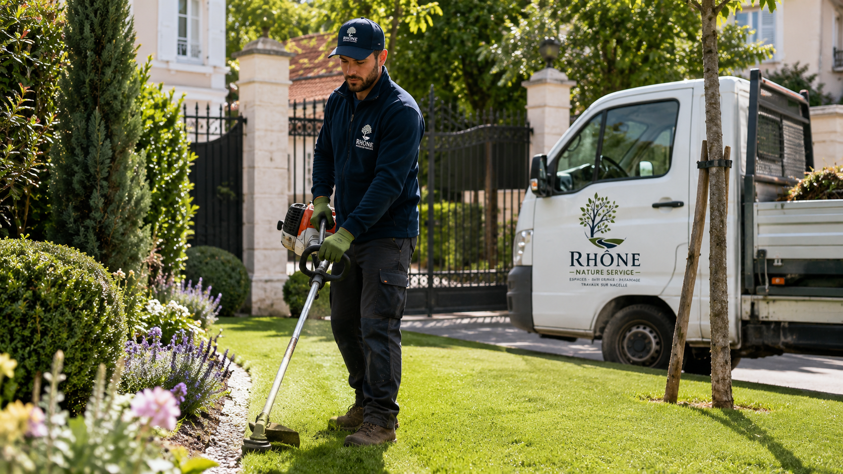 Entretien de jardin à Lyon avec gazon naturel par Rhône Nature Service